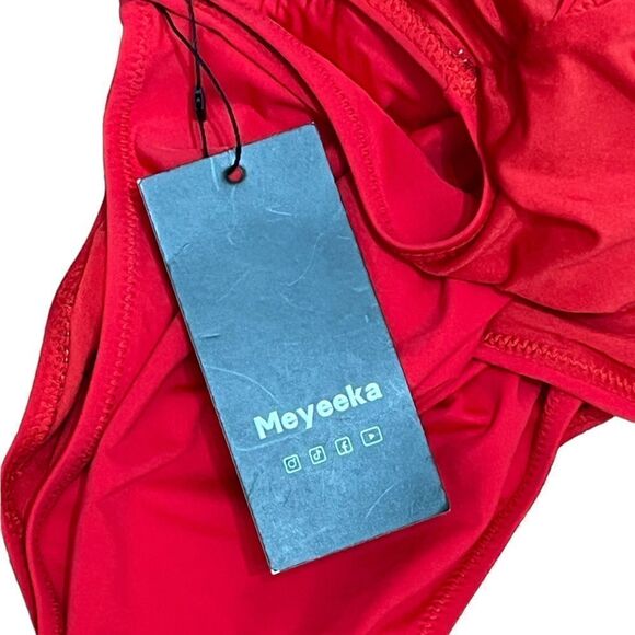 NWT Meyeeka Women’s Red One Piece Cut Out V-Notch Swimsuit, Size L - Picture 7 of 8